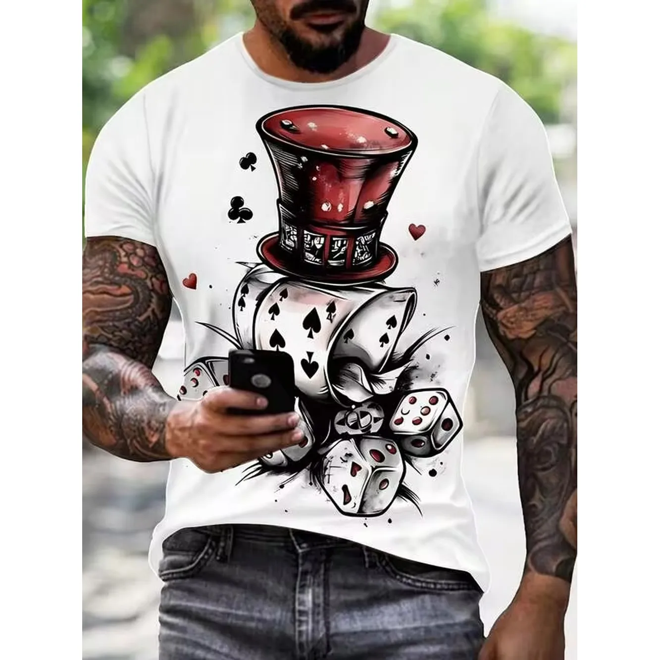 Themed Playing Card - 3D speelkaarten grafisch T-shirt voor heren